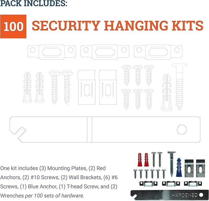 Frame Lock Security Hanging Kits with T-Head Screws - Anti-Theft Security Lock Hangers for Art in Museums, Art Galleries, Hotels and Restaurant - Supports Up to 15 Pounds - Hangs 100 Pictures