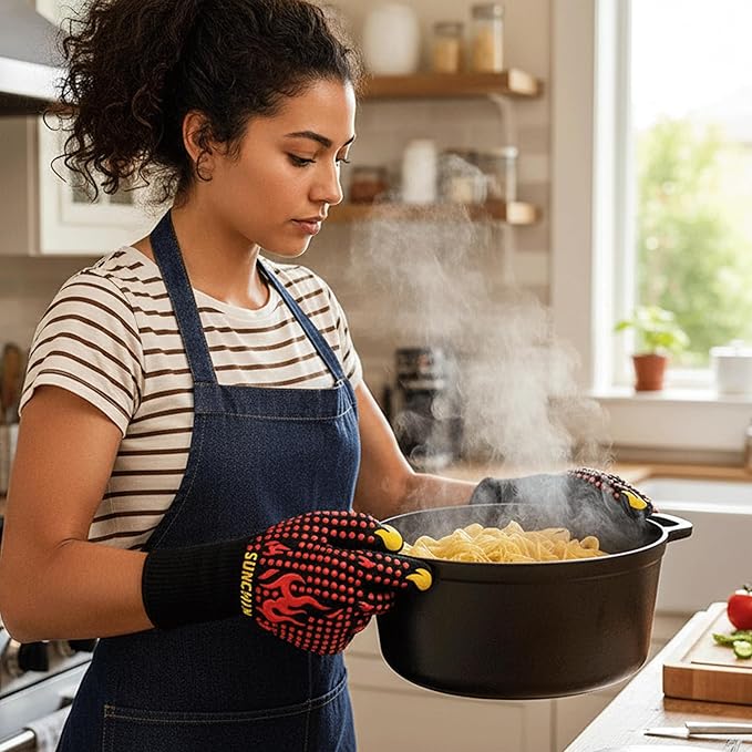 BBQ Fireproof Gloves, Grill Cut-Resistant 1472°F Heat Resistant Gloves, Non-Slip Silicone Oven Gloves, Kitchen Safe Cooking Gloves for Oven Mitts,Barbecue,Cooking, Frying,13 Inch 2pc