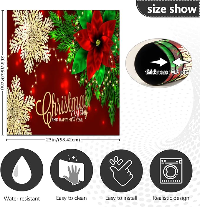 ALAZA Dishwasher Magnet Cover Panel for The Front,Christmas Red Poinsettia Snowflakes Magnetic Covers Sticker Decal Washing Machine Decorative Home Season Decor,26x23