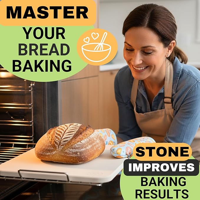 Pizza Stones for Oven and Grill - Pizza Stone with Handles, Wooden Peel and Dough Tool - 15 inch x 12 inch Rectangular Pizza Grill Stone - Baking Stone for Bread - Pizza Making Set