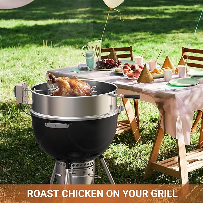 onlyfire Stainless Steel Rotisserie Ring Kit for Weber 22 Inch Charcoal Kettle and Other Similar Grills