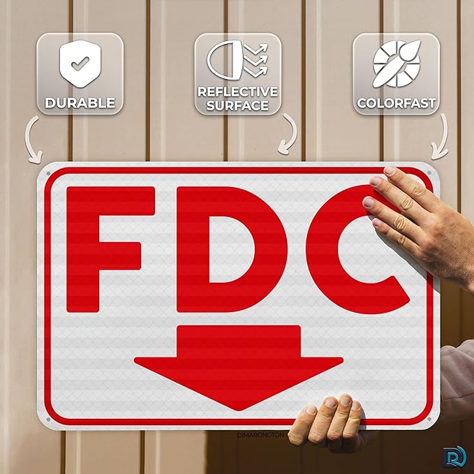 FDC Sign with Arrow, Reflective Aluminum 18x12 Fire Department Connection Sign, Heavy-duty, UV Protected and Weatherproof