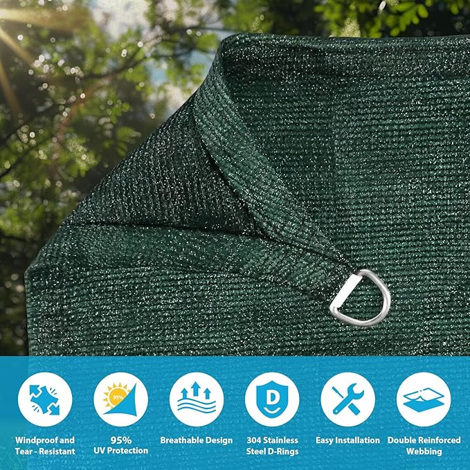 Amagenix Sun Shade Sail 9'X10' Curved Edge Outdoor Shade Canopy Dark Green Breathable 95% UV Block Shade Cloth for Patio Garden Backyard (We Make Custom Size)