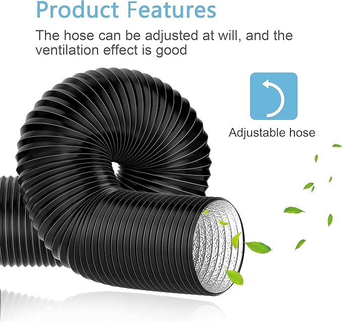 Hon&Guan 8 inch 16 FT Long Air Ducting, Heavy-Duty Four-Layer Protection Dryer Vent Hose for Heating Cooling Ventilation and Exhaust-with 2 Clamps, Black