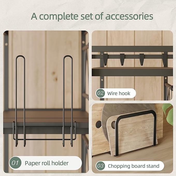 NETEL Expandable Microwave Stand,2 Tier Metal Kitchen Countertop Organizer Shelves with Paper Towel and Chopping Board Holder,Bakers Rack,Microwave Shelf,Microwave Oven Rack,55lbs Weight Capacity