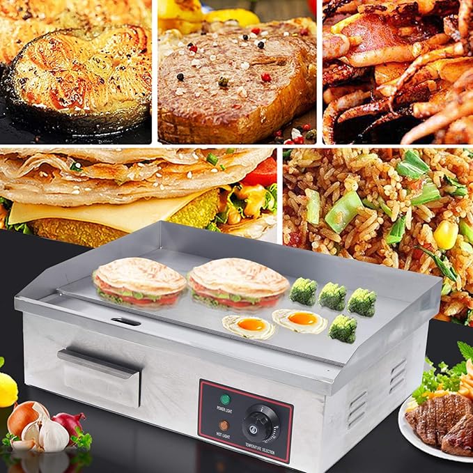 Electric Griddle, 1600W Flat Top Grill 50-300℃/122-572℉, Stainless Steel Teppanyaki Grill for Home Restaurant Snack Shop Street Food