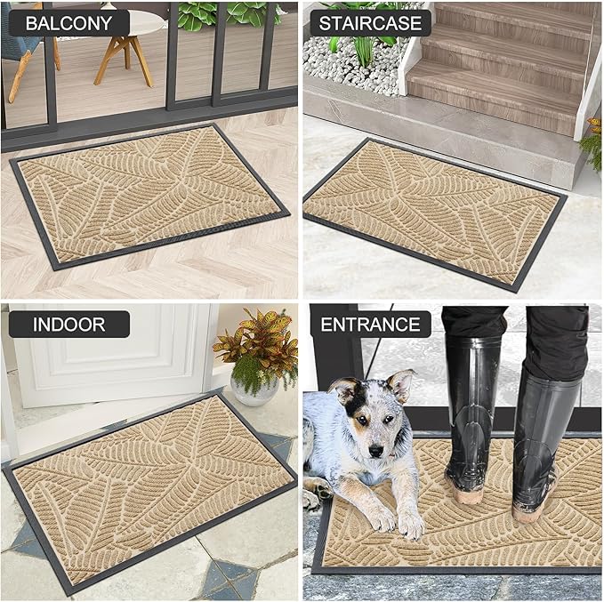 Colorxy Waterproof Doormat, Sturdy Natural Rubber Front Indoor Mat, Non Slip Low Profile Indoor Outdoor Door Mats, Stain and Fade Resistant Floor Mat, Easy Clean Patio Entrance Mat, 59''x36'', Beige