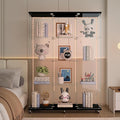 Yoluckea 4 Tiers Glass Display Cabinet Extra Large with Bluetooth LED Light Strip, 2 Doors Floor Standing Curio Cabinet with Universal Wheel for Home, Black Glass Bookshelf for Collections, Wood Top