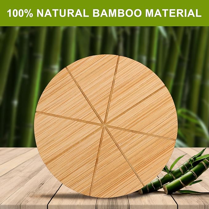 Round Pizza Cutting Board 12inch 2Pack Double Sided Bamboo Wooden Pizza Tray Meat Bread Cheese Serving Platter Pizza Oven Accessories Pizza Prep Board Paddle Blocks Circular Circle