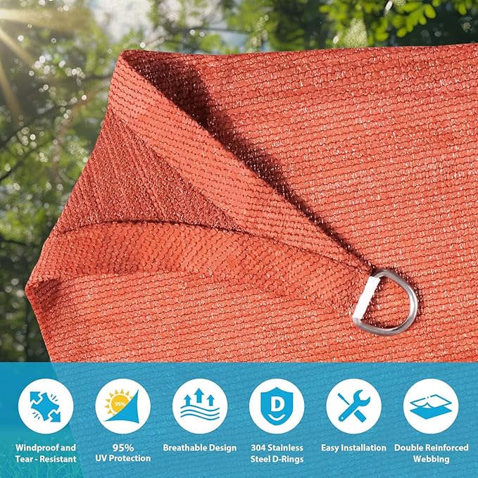 Amagenix Sun Shade Sail 10'X15'Curved Edge Outdoor Shade Canopy Rust Red Breathable 95% UV Block Shade Cloth for Patio Garden Backyard (We Make Custom Size)