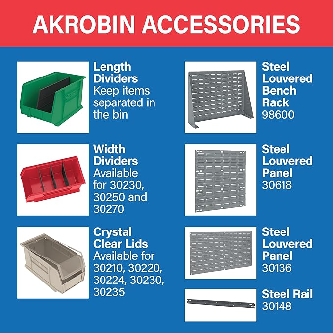 Akro-Mils 30230 AkroBins Plastic Storage Bins, Space-Saving Stackable Bins for Garage, Pantry, Craft Organization, 11-Inch x 5-Inch x 5-Inch, Green, 12-Pack