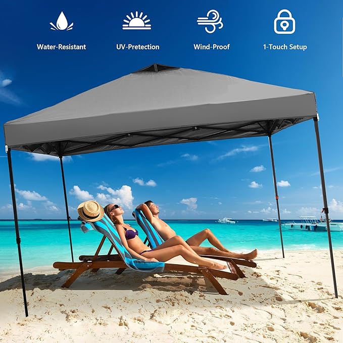 Saemoza 12x12 Pop Up Canopy Tent with One Push Setup, Portable Sun Shade Tent, Instant Easy Up Canopy with 4-Sidewalls & Wheeled Bag, Outdoor Fldable Gazebo with Vent Top, Grey.