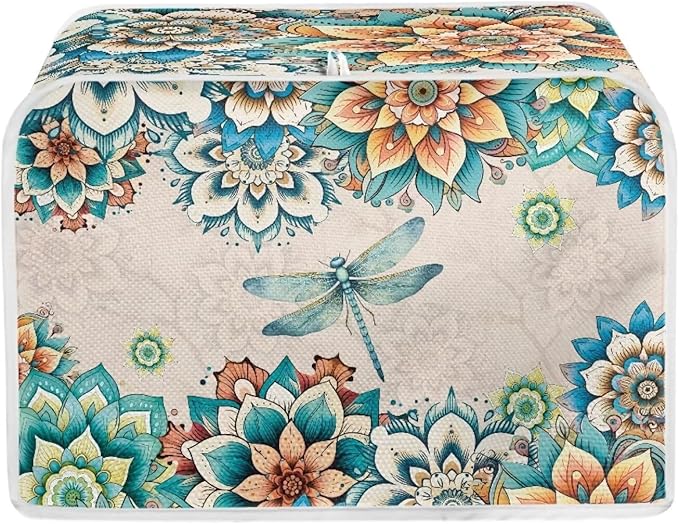 UNICEU Boho Floral Dragonfly 2 Slice Toasters Cover, Reusable Kitchen Accessories Dust-proof Toasters Cover Bread Maker Cover Kitchen Small Appliance Dust Cover