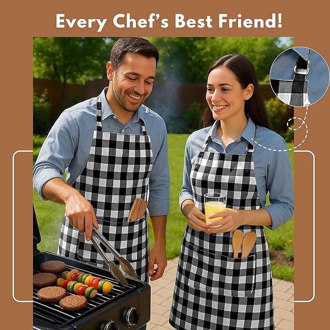 Native Fab Kitchen Apron 2 Pack - 100% Cotton Adjustable, Durable Apron with Pockets, Perfect for Cooking, Baking, Grilling