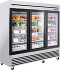 81" Commercial Glass Door Refrigerator, 72 Cu.Ft Triple-Door Reach-In Cooler, 33–40℉, Triple-Layer Low-E Glass, 12 Shelves, R290