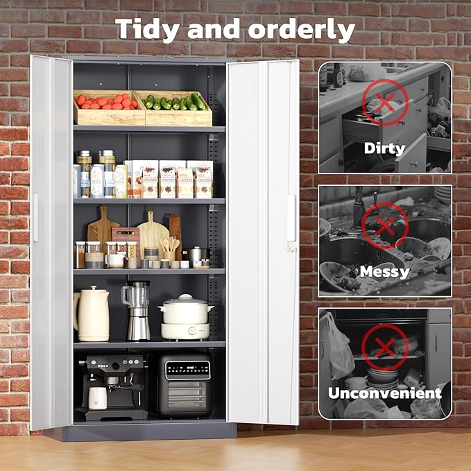 Greenvelly Metal Storage Cabinet with 2 Doors and 4 Adjustable Shelves, 72”H Metal Cabinet Lockable Storage Cabinet,Tall Locking File Cabinet for Office,Home, Garage, Gym, School