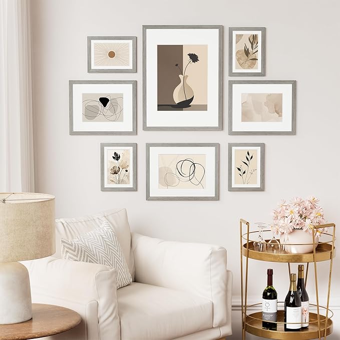 Vittanly 11x14 Picture Frame Set of 2, Solid Wood Frame for Wall Art Photo and Prints, Display Photo 8x10 with Mat or 11x14 without Mat, Grey