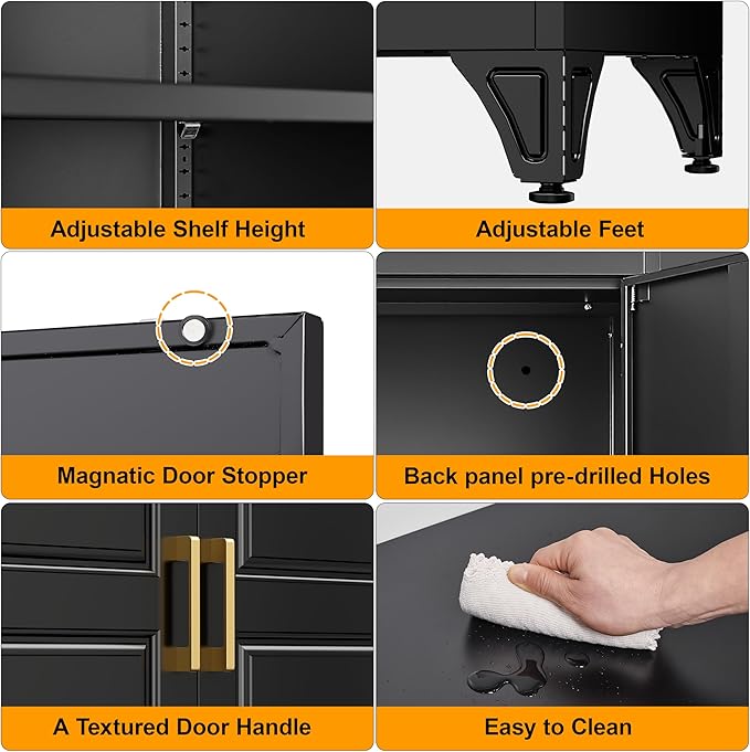 Kitchen Pantry Storage Cabinets, 90" Tall Metal Storage Cabinet with Doors and 4 Shelves, Black Pantry Cabinet, Utility Kitchen Cupboard, Large Steel Cabinets for Dining Room, Office, Living Room