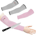 Arm Protectors For Thin Skin And Bruising, Cut Resistant Sleeves For Men Women, A5 Level Farmer Sleeve For Gardening (Grey & Pink, 2pairs, 11.8 In)