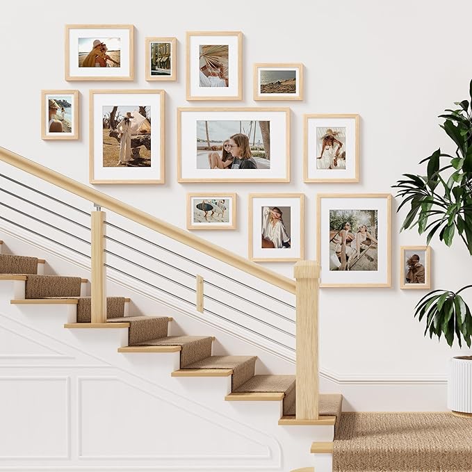 Vittanly 4x6 Picture Frame Set of 2, Solid Wood Frame for Wall or Tabletop, Display Photo 3.5x5 with Mat or 4x6 without Mat, Natural