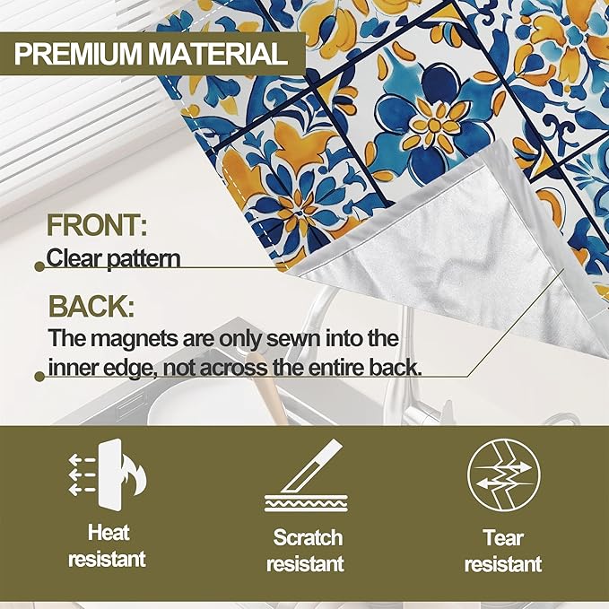 Troditional Spanish Magnetic Dishwasher Cover,Tile Pattern Dishwasher Covers for The Front Magnetic Dishwasher Panel Decal Cover for Kitchen 23x26inch