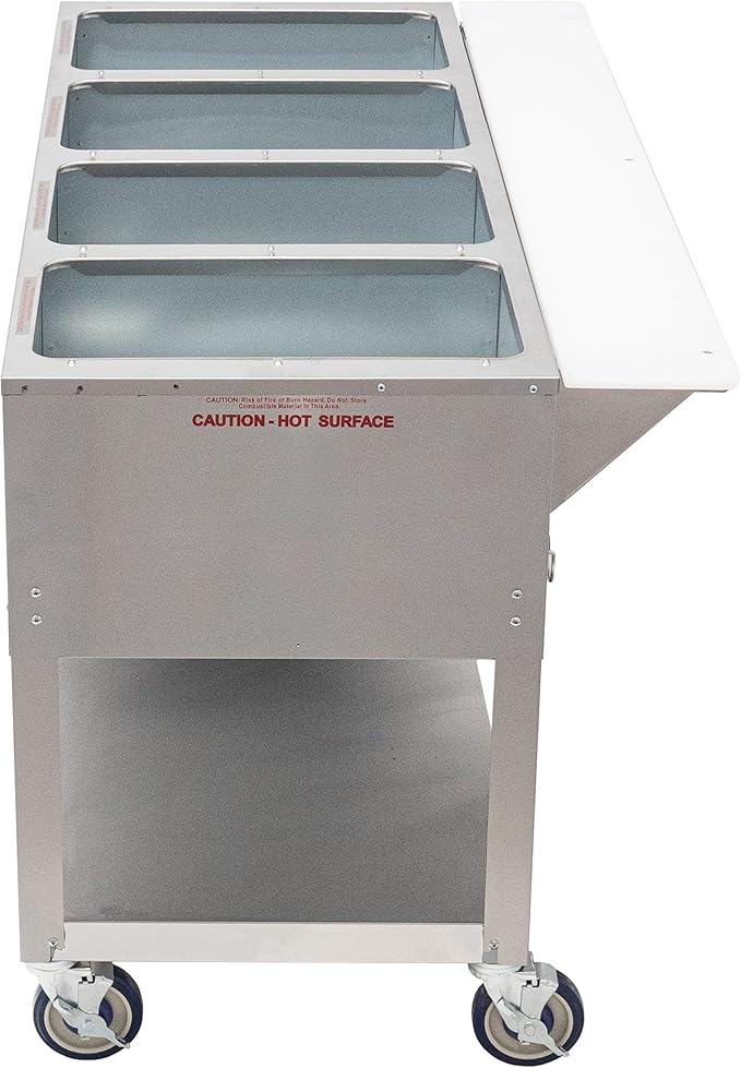 Kratos Commercial Mobile Electric Steam Table/Hot Food Table, 4 Wells, Stainless Steel, NSF 240V (28W-199)
