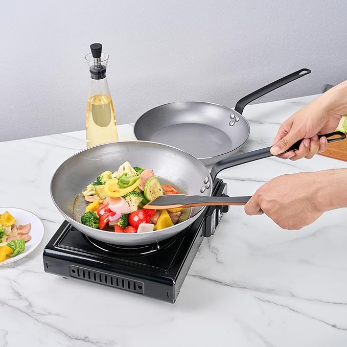 Restaurantware Met Lux 12 Inch Fry Pans, 6 No-Stick Frying Pans - Induction-Ready, Triple-Riveted, Silver Carbon Steel Cooking Skillets, Durable, For Searing, Sauteing, And Browning Food