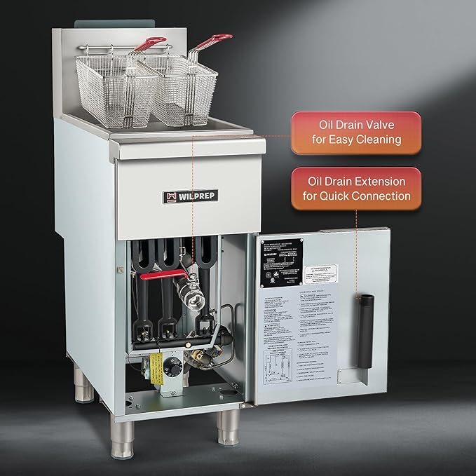WILPREP Commercial Fryer, 3 Burner Commercial Gas Floor Fryer with 2 Baskets 90000 BTU 40 lb. Capacity 400°F Constant Temperature, Stainless Steel Natural Gas Deep Fryer for Restaurant Kitchen