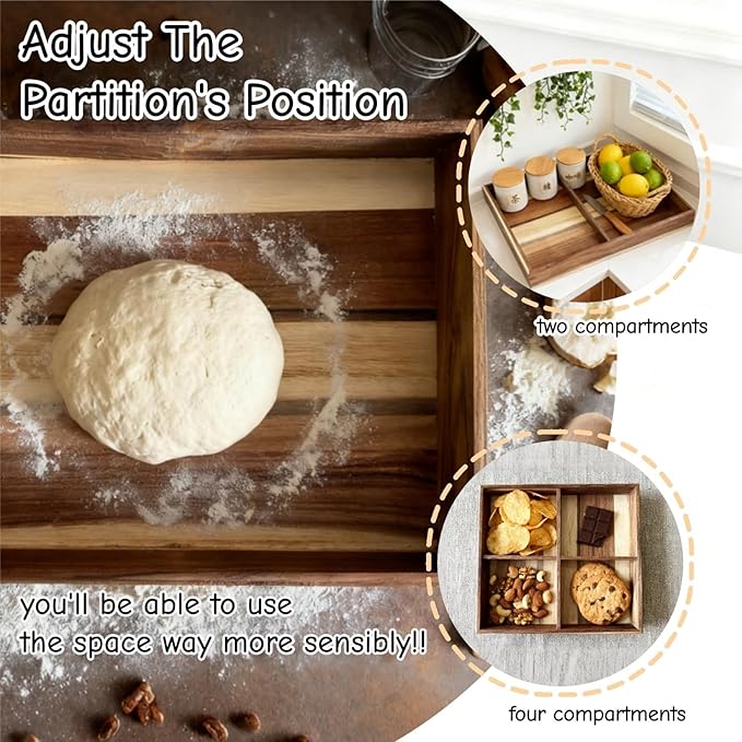 2 Pack Wooden Pizza Dough Proofing Box 16" x 12" w/Lids - Made From Natural Acacia Wood - Ideal Bread Proofing Box, Pizza Storage Container - Comes with 2 Adjustable Partitions & 1 Wood Shovel