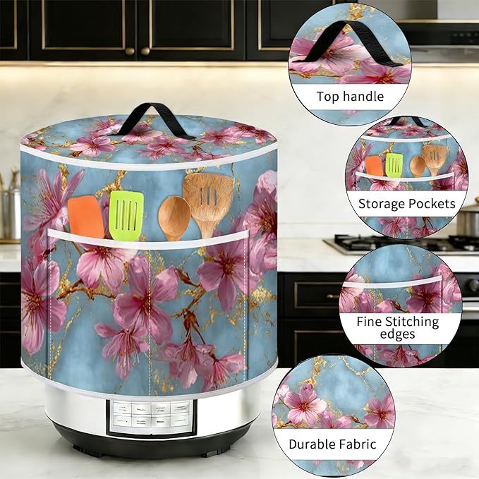 Rice Cooker Cover, Dust Cover for Kitchen Appliances with Handle and Storage Pocket, Easy to Clean Kitchen Decor Gift, Fits 3-6-8 Quart Instant Pot, Slow Cooker and Air Fryer