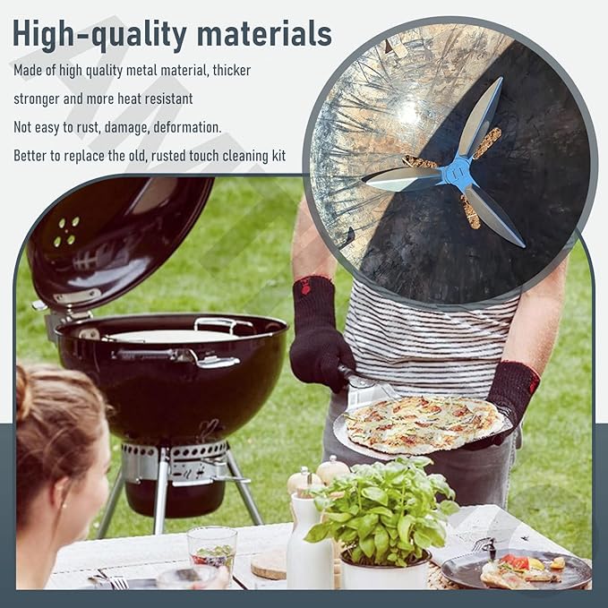 22-1/2-Inch One-Touch Cleaning System Kit, Compatible with Weber Grill Parts, 7444 Weber Kettle Grills - for Grill Bottom, Grill Damper Air Amount Control and Kettle ash Clean-Out, Silver. (2)