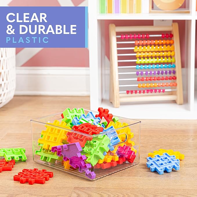 primebox 6 Pack Clear Plastic Organizer Bins with Handles for Home Organization. Storage Containers for Organizing Fridge, Freezer, Cabinet. Pantry, Great for Kitchen, Garage, Laundry Room. 10"x8"x5"