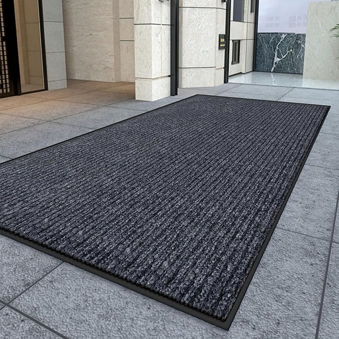 Kuyal Front Door Mat, 2'x6' Indoor Outdoor Entrance Mat, Commercial Floor Mats Inside Outside Entrance, Heavy Duty Durable Welcome Mats, Rubber Backing Non Slip Outdoor Mats for Entryway,Dark Gray