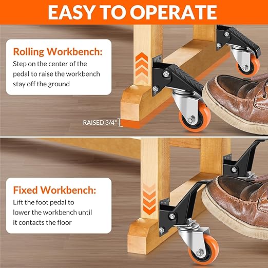 Caster Wheels, 3 Inch Workbench Casters Set of 8 Heavy Duty - 800 Lbs Capacity Retractable Swivel Castors with No Noise Polyurethane Wheels, Easy to Install for Tables Legs, Work Bench & Tool Carts