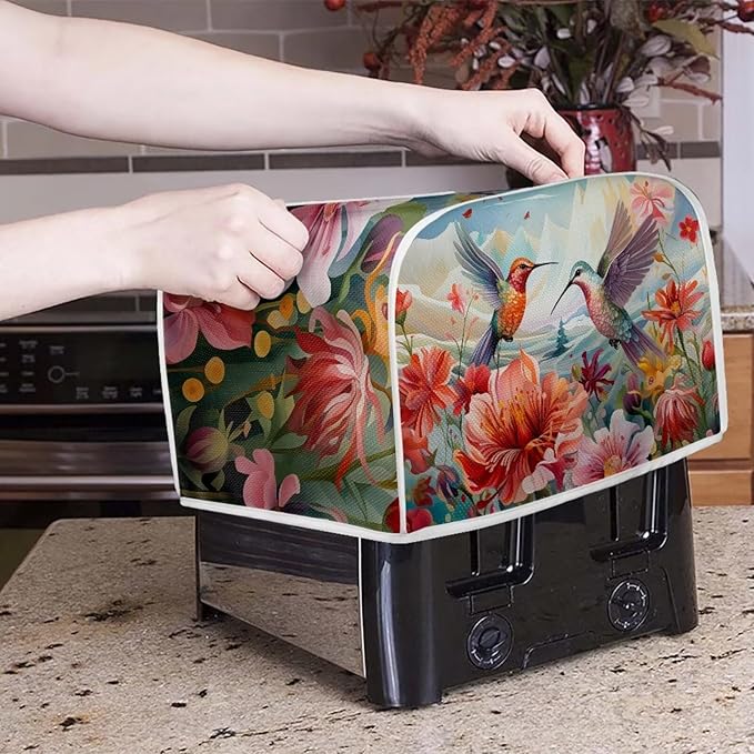 Hummingbird Flowers Print 4 Slice Toaster Cover for Home Kitchen Accessories Decor Dustproof Fingerprint Protectors for Kitchen Small Appliance