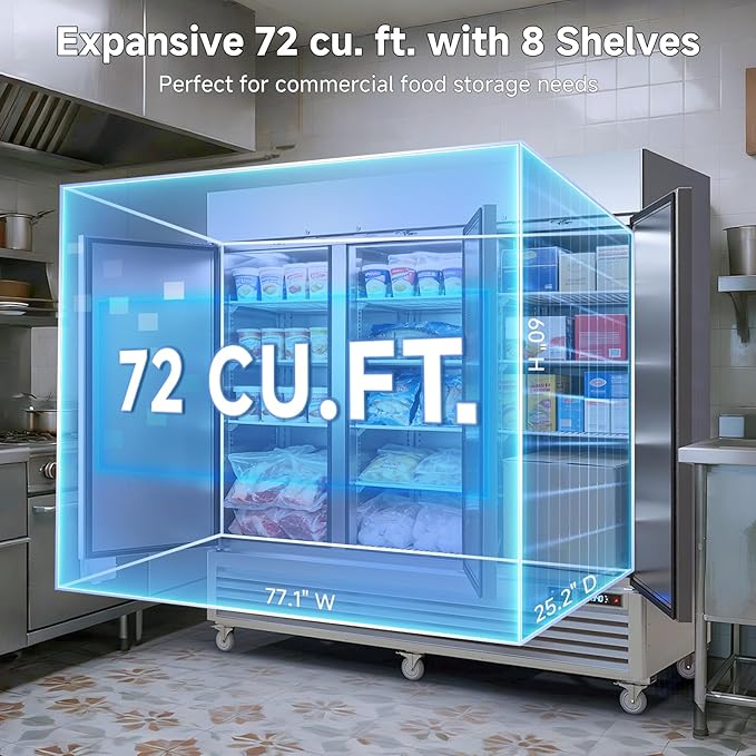 VEECOOL Commercial Upright Freezer WiFi-Enabled, 82" Solid Door Stainless Steel Reach in Freezer with 12 Shelves, Bottom Mounted, Auto Defrost, LED Lighting, Digital Control, ETL&ETL Sanitation