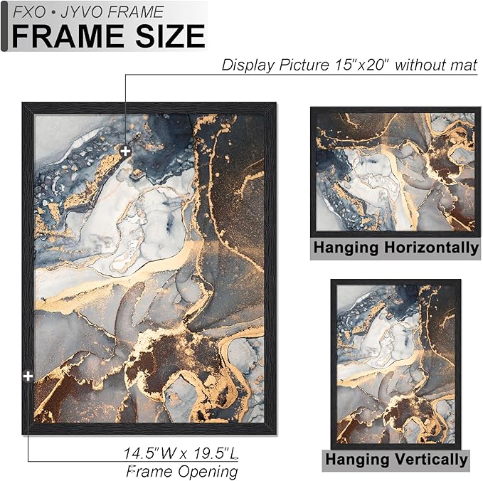 Engineered Wood 15x20 Picture Frame Set of 3, Black Frame for 15 x 20 Inch Picture Poster Photo, Light Weight 15 by 20 Frame with Wood-grain for Wall - 3 Pack/Black/15 x20
