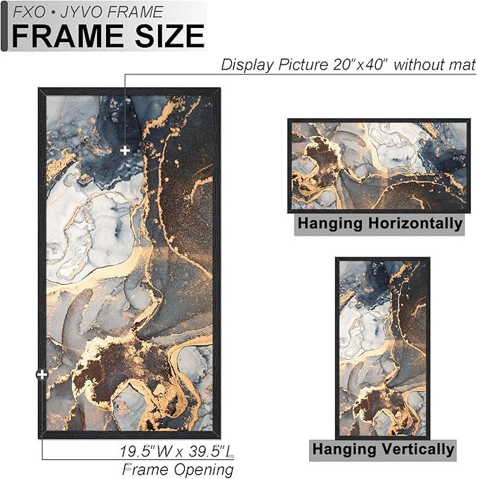 Engineered Wood 20x40 Frame, Black Picture Frame for 20 x 40 Inch Poster Puzzle Photo, Light Weight 20 by 40 Poster Frame with Wood-grain for Wall - 1 Pack/Black/20 x40