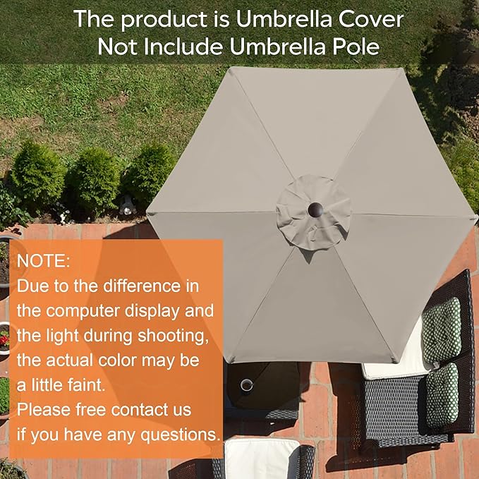 EliteShade USA 7.5FT Replacement Covers 6 Ribs Market Patio Umbrella Canopy Cover (CANOPY ONLY) (Beige-8)