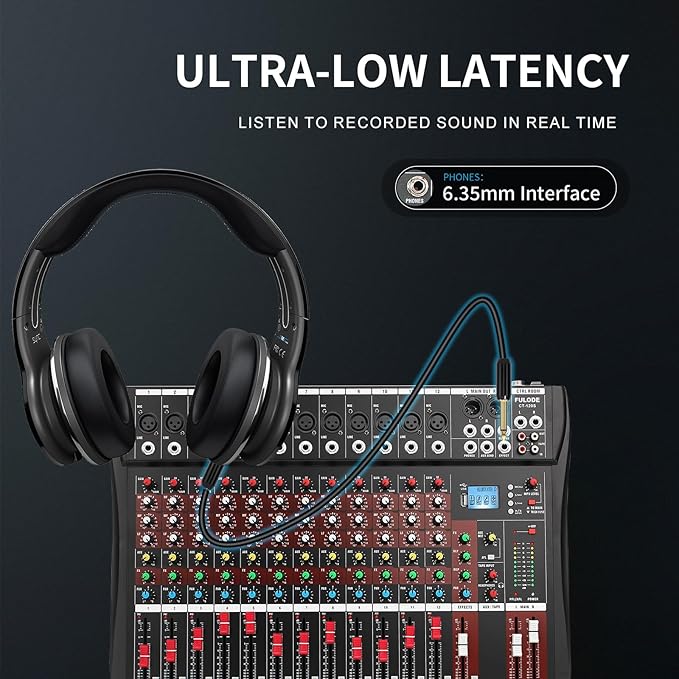 12 Channel Mixer Audio Console, CT-120S Professional Music Mixer DJ Mixing Board with Reverb Bluetooth MP3 Player 48V Phantom Power Supply USB Recording for Studio Karaoke Live Performance