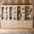 Vyre 71" Tall Farmhouse Kitchen Pantry, Large Storage Cabinets with Glass Doors, Freestanding Wood Hutch Cabinet with 3 Drawers & Adjustable Shelves for Living Room & Dining Room, Set of 4, Brown