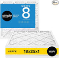 Simply 18x25x1 Air Filter, Merv 8, 6 Pack, For Home AC Furnace & HVAC (Actual Size: 17.75"x24.75"x0.75") DUST, Pet, & Allergy Control