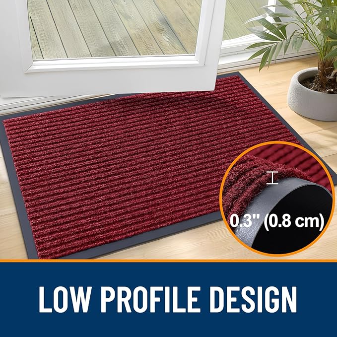 OLANLY Front Door Mat Indoor Outdoor Entrance, Waterproof Heavy Duty Doormat, Fade Resistant, Low Profile, Easy Clean Patio Porch Welcome Floor Mats for Entry, 71x30, Wine Red