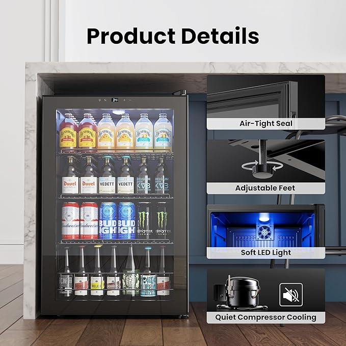 Yeego Beverage Refrigerator Cooler, 155 Cans Mini Fridge with Glass Door Beverage Fridge with Adjustable Shelves for Soda Beer or Wine, Beverage Cooler with Digital Temperature Control for Home Office