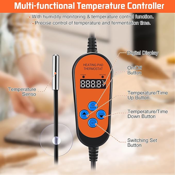 Proofing Box with Heater, Bread Proofing Box with 41℉-122℉ Temperature and Timer Controller, Collapsible Zippered Temperature Proofer for Bread, Pizza and Yoghurt Making