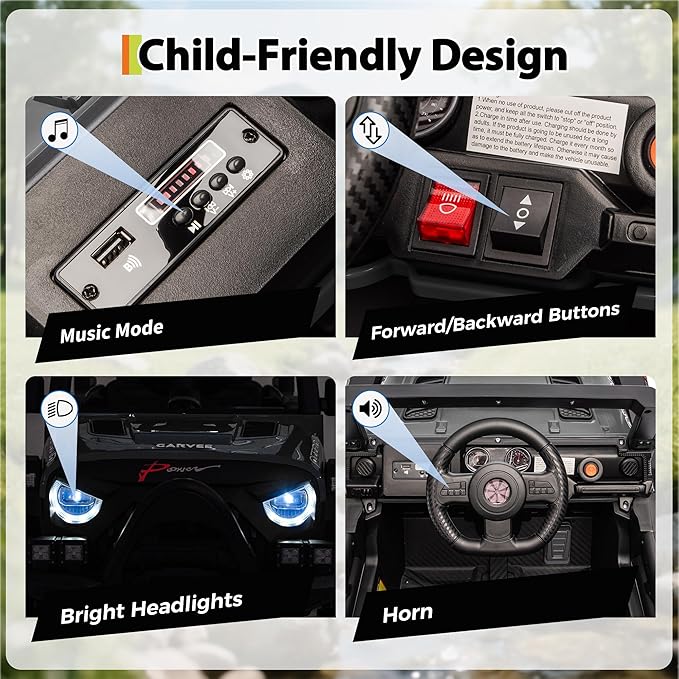 12V Kids Ride on Car, Electric Ride on Truck w/Parent Remote, Spring Suspension, Bluetooth Music, LED Light, 4.1Mph Max Speed, 3 Speeds, Battery Powered Vehicles for Kids Toddler Age 3-8, Black