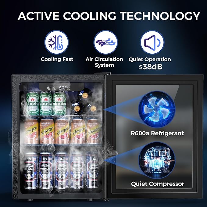 68 Cans Beverage Refrigerator Cooler,1.7 cu.ft Mini Fridge with Seamless Stainless Steel & Glass Door for Beer, Soda,Wine, Digital Temperature Control for Home Office Bar