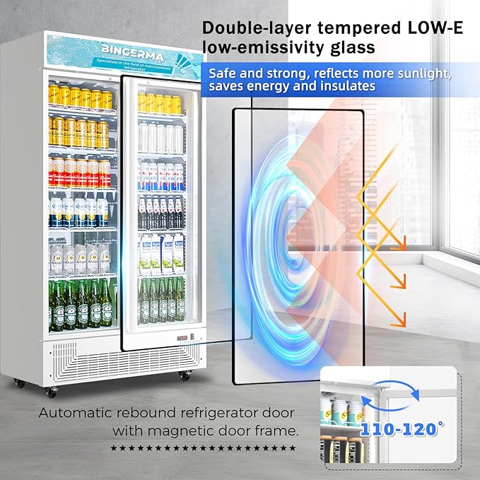 Commercial Merchandiser Display Refrigerator with 2 Glass Doors 30 Cu.ft Beverage Back Bar Cooler Black Drink Fridge for Convenience Stores, Supermarkets,Bars,Offices White