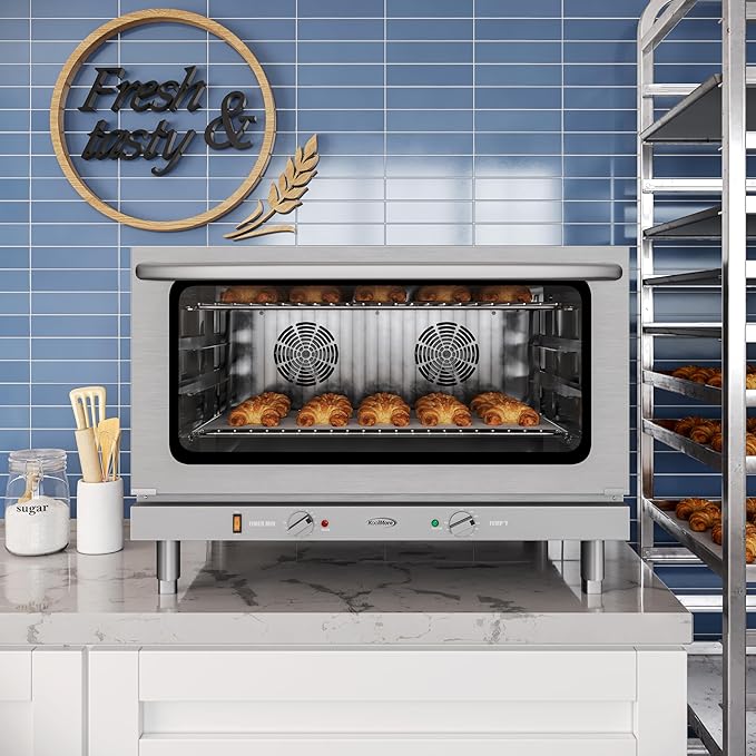 KoolMore 32 in. Commercial Countertop Convection Oven, Holds Full Size Pans, 4 Racks and 3500W of Power, 240V in Stainless-Steel, ETL Listed for Safety and Sanitation (KM-CTCO-44)