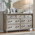 T4TREAM Farmhouse 7 Drawers Dresser Chests for Bedroom w/ 4 Column Solid Wood Feet, Tall Wide Wood Country Rustic Chest of Drawers, Storage Dressers for Bedroom, Living Room, Light Rustic Oak